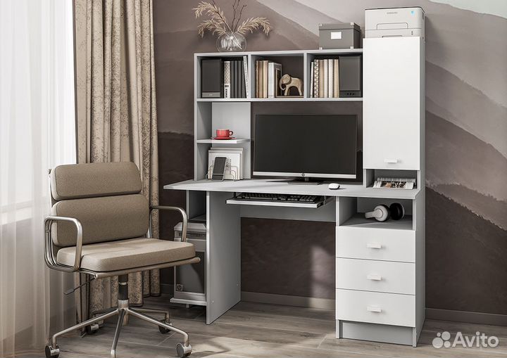 Cтол компьютерный кс-003 белый/серый