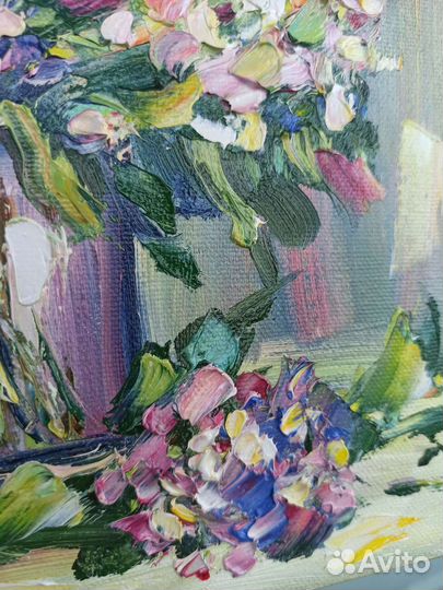 Картина гортензии в вазе маслом на холсте цветы