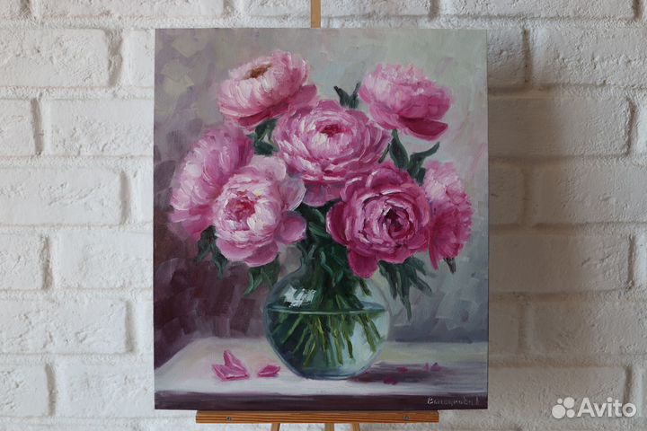 Картина маслом Цветы Пионы 35х40см
