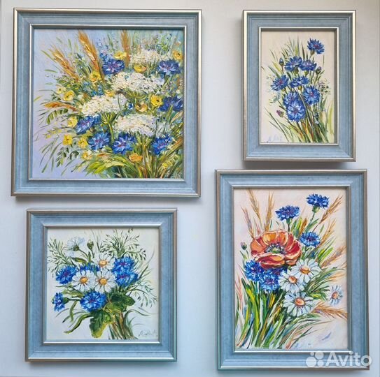 Картины с васильками в рамках цветы маки васильки