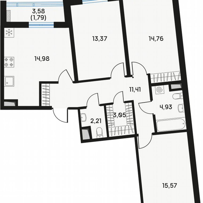 3-к. квартира, 82,1 м², 4/9 эт.