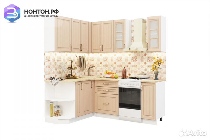 Кухня угловая Лондон 1.5 на 1.5 м дуб капучино