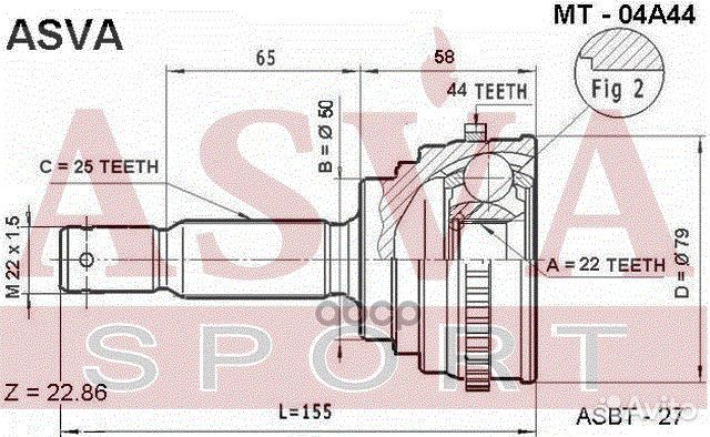 ШРУС наружный hyundai accent 25x22x50 MT04A44 asva