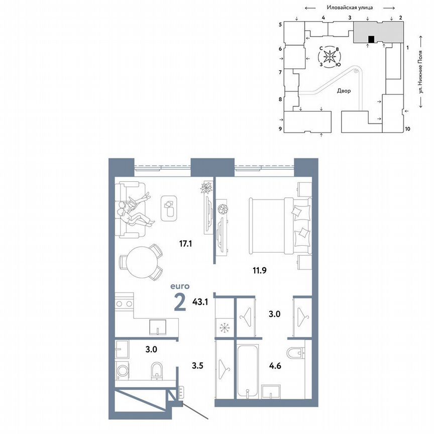 1-к. квартира, 43,1 м², 32/38 эт.