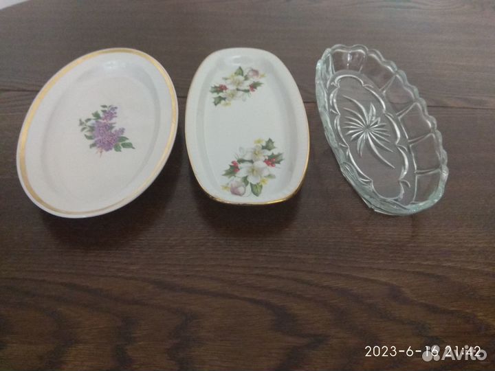 Селедочницы фарфор, хрусталь, стекло