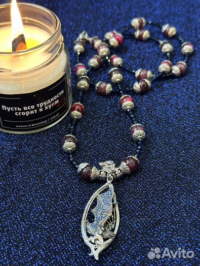 Колье серебро 925 летучая мышь с камнями шпинель