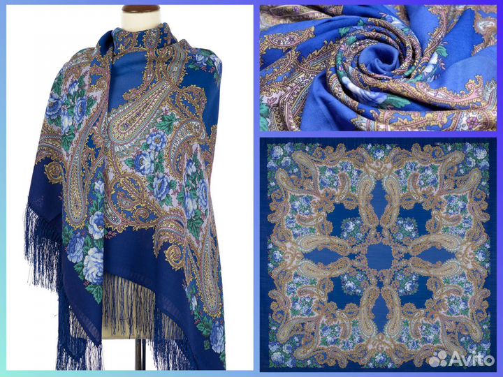 Стильный павловопосадский шерстяной платок, новый