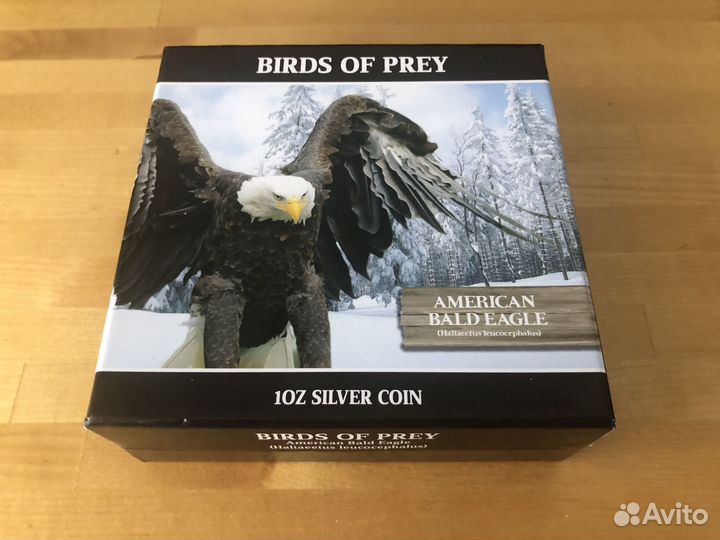 Серебряная монета 2 доллара Белоголовый орлан