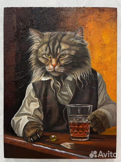 Картина маслом кот бармен