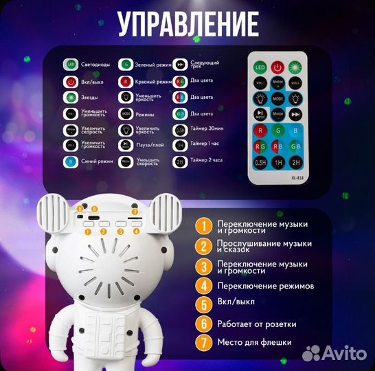 Ночник проектор звездного неба с колонкой