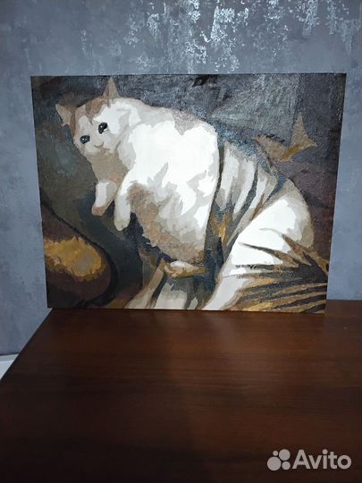 Картина наримованная по номерам (готовая) Кот
