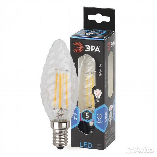 Лампа филаментная светодиодная свеча витая эра F-LED BTW 5W 840 E14 белый свет 575798