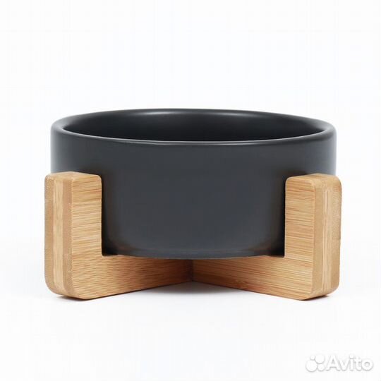 2 шт. Миска керамическая на подставке 450 мл 13 х 5 см, чёрная