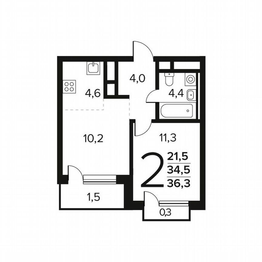 2-к. квартира, 36,3 м², 5/14 эт.