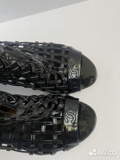 Черные босоножки ботильоны Chanel кожаные р42