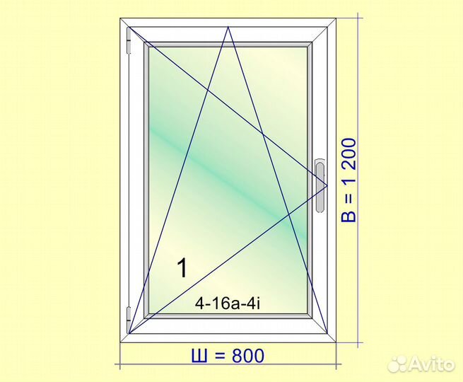 Окно пластиковое 800х1200