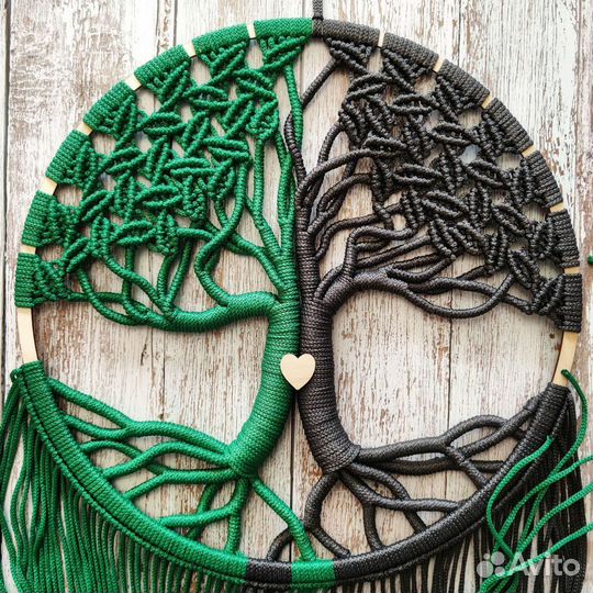 Макраме, декор, ловец снов, панно, дерево, сова