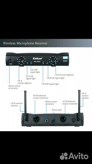 Enbao 2 микрофона, 1 беспроводной приемник UHF