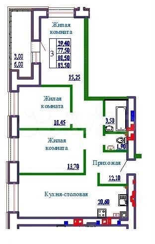 3-к. квартира, 83,5 м², 3/9 эт.