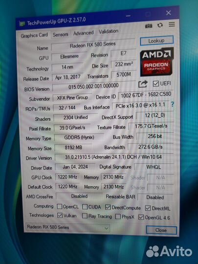 XFX rx580 8g