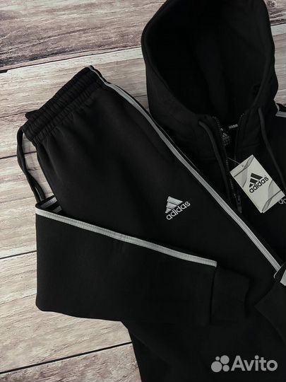 Спортивный костюм Adidas на флисе черный мужской