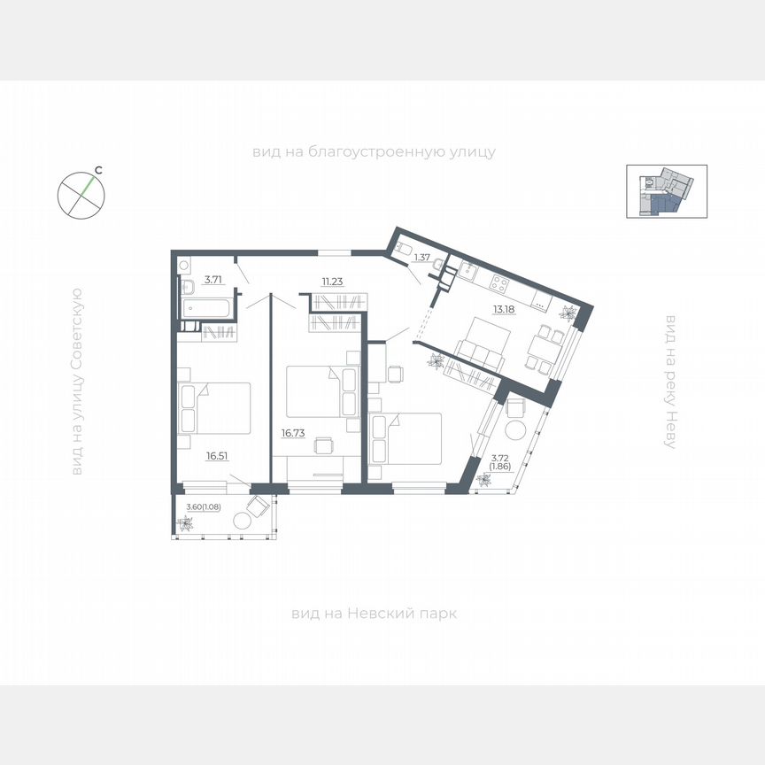 3-к. квартира, 81,4 м², 3/5 эт.