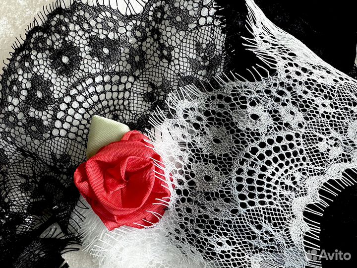 Шантильи нежное кружево белое черное купон 3 м