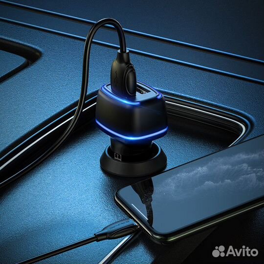 Автомобильная быстрая зарядка PD20W/QC 3.0+кабель