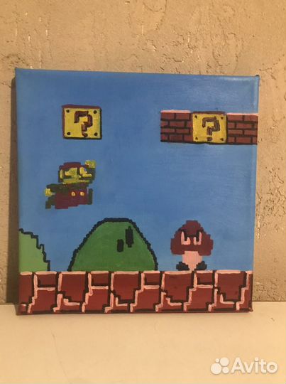 Картина маслом на холсте «Марио 8 бит»