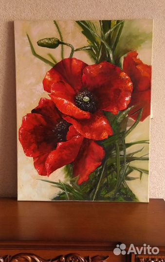 Картина маслом. Цветы. Маки