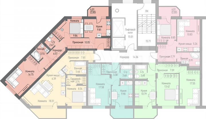 2-к. квартира, 60,2 м², 12/16 эт.