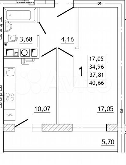 1-к. квартира, 40,7 м², 8/10 эт.