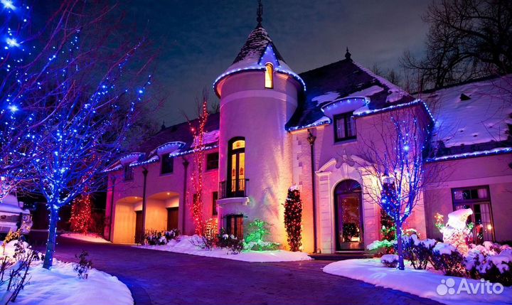 Новогоднее освещение дома под ключ гирляндами