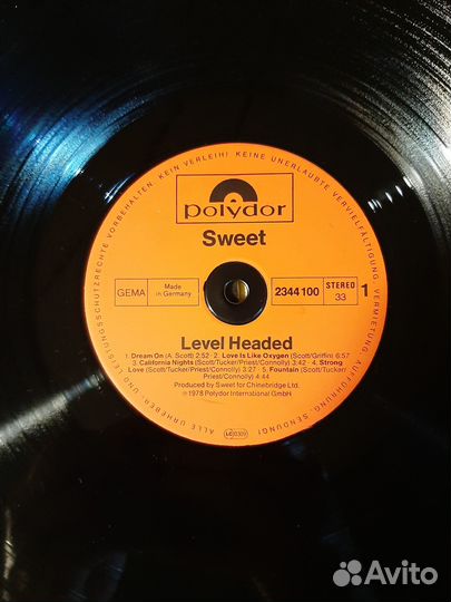 Sweet/ level headed/ 1978 polydor/ 2344 100/ germa