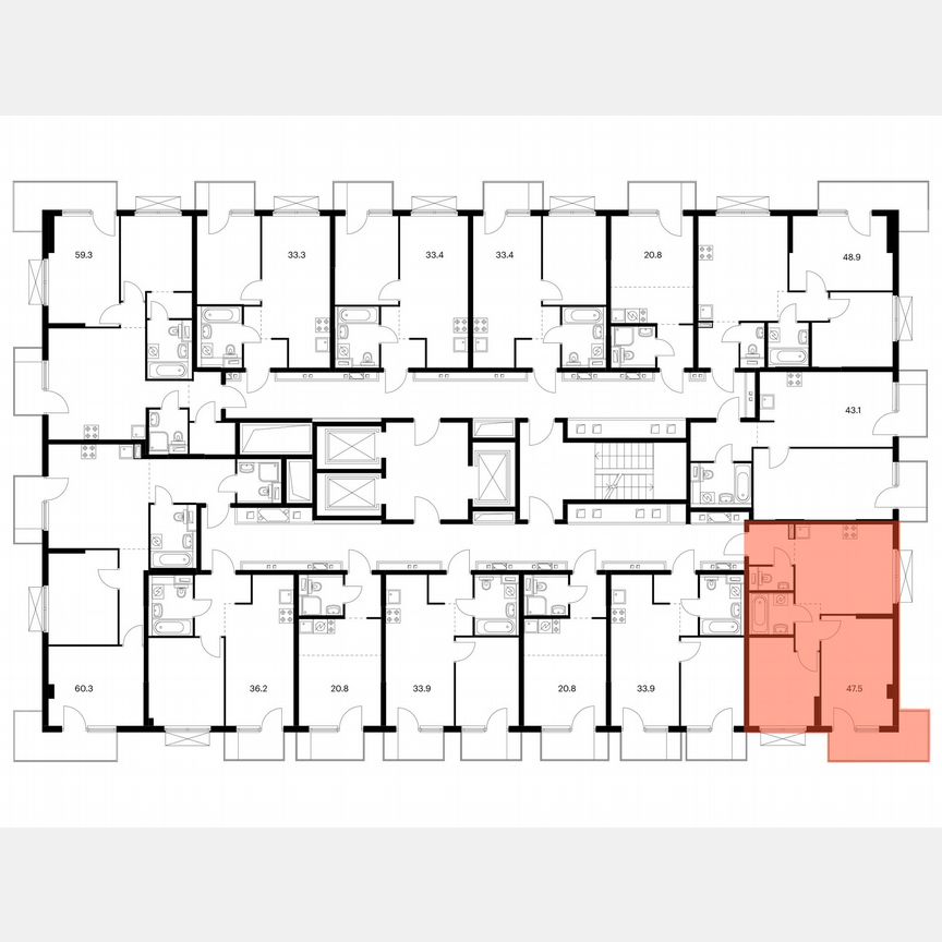 2-к. квартира, 47,5 м², 5/19 эт.