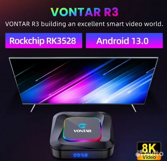 Тв-приставка vontar R3, RGB, Android 13