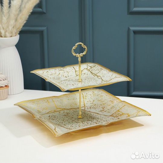 Этажерка 'Камень', 2 уровня, цвет бежевый с золоты