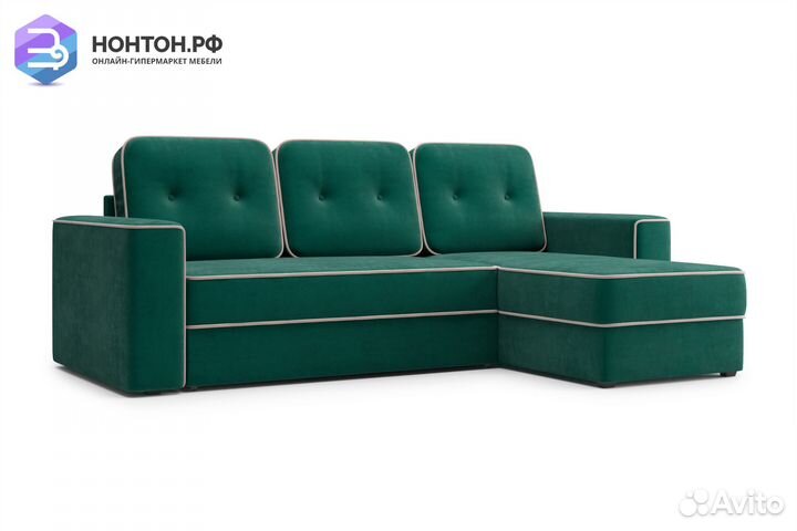 Диван угловой дельфин Берген изумрудный