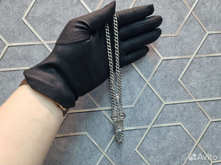 Серебряная цепь и крест 925 пробы
