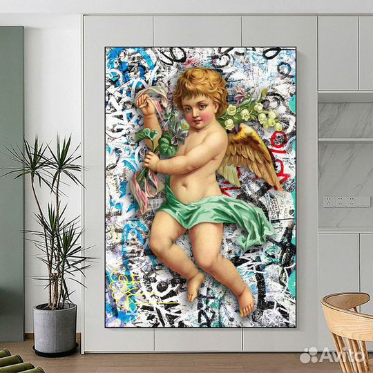 Большая Картина маслом амур Интерьерная