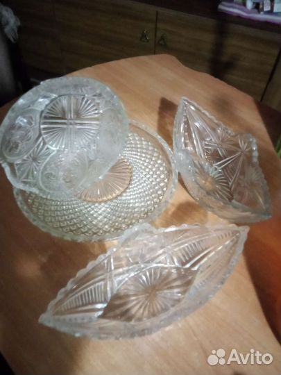Хрусталь ссср.Поднос ваза две ладьи.Цена за все