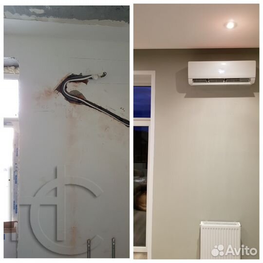 Установка кондиционеров. Закладка трасс в стены