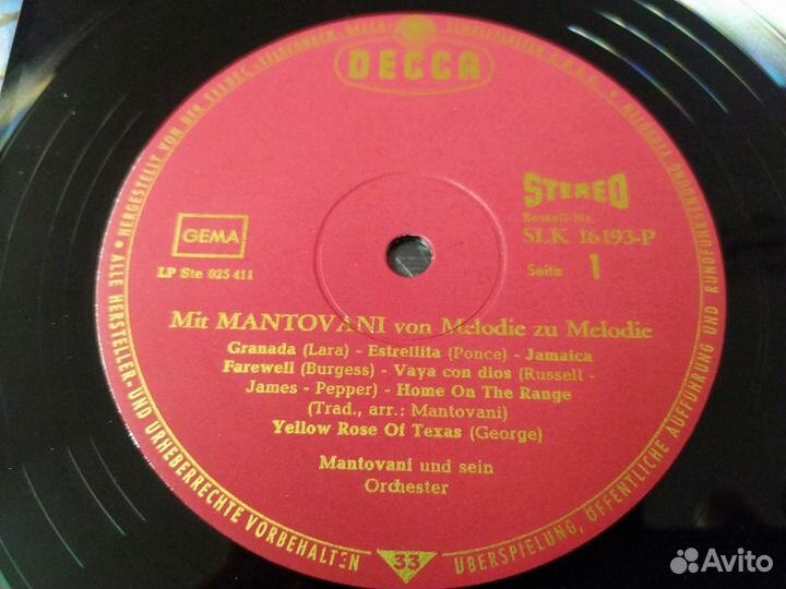 Mantovani оркестр популярные мелодии винил