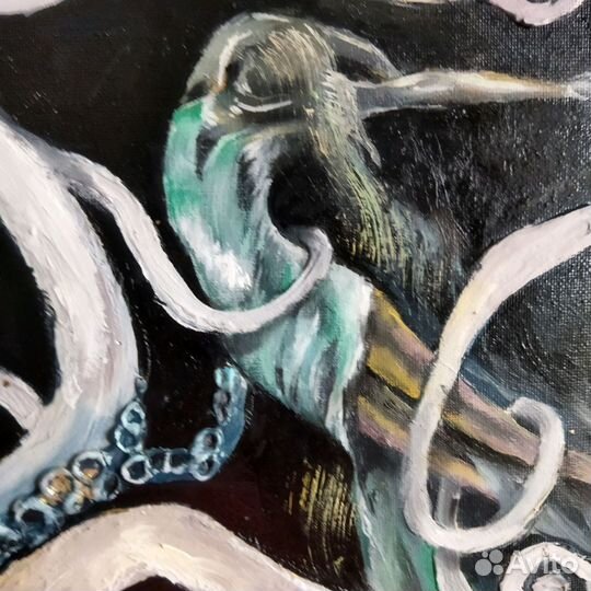 Осьминог текстурная картина маслом 40х60 см