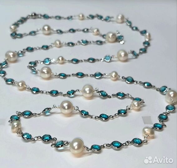 Комплект колье безель и серьги натур.жемчуг