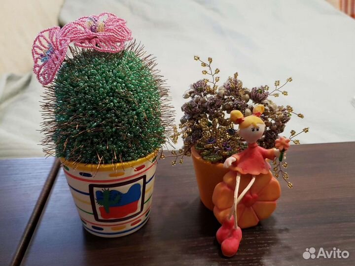 Кактус из бисера, декор для дома