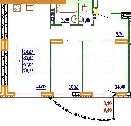 2-к. квартира, 70,1 м², 12/14 эт.