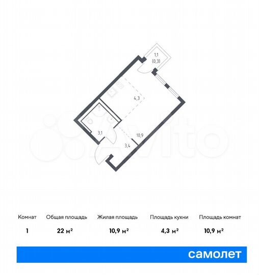 Квартира-студия, 22 м², 4/12 эт.