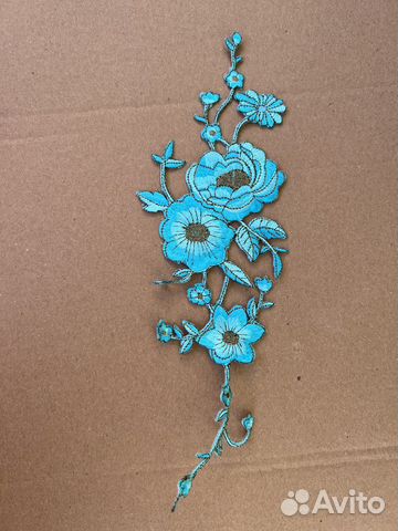 Нашивка на одежду, термонаклейка цветы голубая