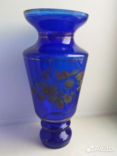 Ваза напольная, ваза синее стекло Чехословакия